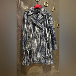 Sportmax Vintage Runway Coat 2015 Vogue Collection Blue Abstract US 8 Cotton